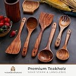 Holz-Kochbesteck-Set-mit-Halter-Pfannenwender-Kochloeffel-Schoepfkelle-Nudelheber-Servierloeffel-Sieb--mit-Haken-Halter-und-Ablage--13-teiliges-Set-Kuechenset--hochwertig-nachhaltig : Aus-Holz-gemacht....