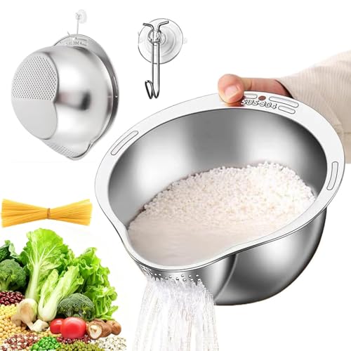 Duscdesp Reis Waschschüssel mit Sieb Küche Küchensieb Edelstahl 304 Haltbar Reissieb Nudelsieb in Lebensmittelqualität Kleines Sieb für Quinoa Obst Gemüse und Hülsenfrüchte