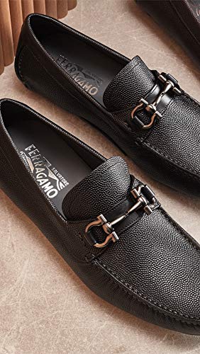 Parigi D(Medium) Gancini Black Pebble Leather Driver Loafers Shoes (Salvatore4