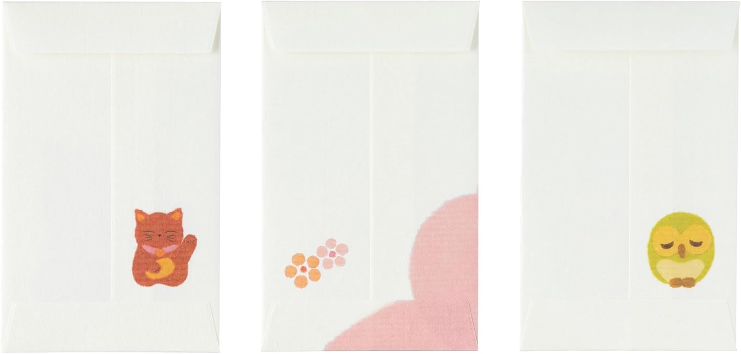 Washi Kawasumi Assorted Japansese Washi Paper Money Envelopes Pochibukuro 15 Pcs Fukuro Manekineko Usagi