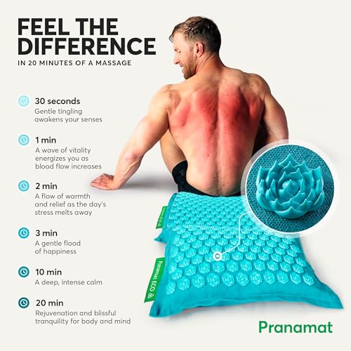 Pranamat Acupressure Large Mat and Pillow Set, Premium Acupressure Therapy for Pain Relief and Relaxation, Handcrafted in Europe with Sustainable and Natural Materials (Lavander)