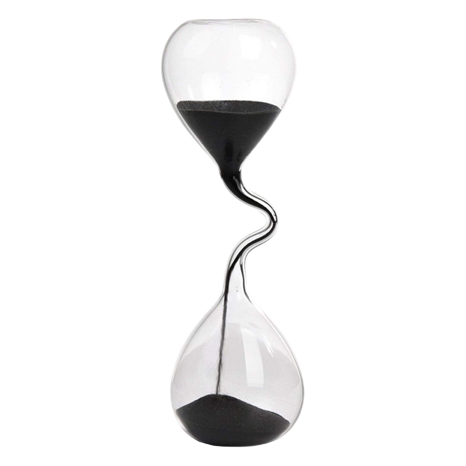 Pasisuu Twisted Neck Hourglass Timer, 7.3 Inch High Borosilicate Glass Sand Clock for Desktop Decor, Stress Relief Visual Sensory Toy, Elegant Office Ornament, Gray A