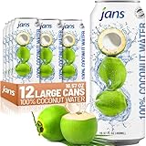 Jans 100% Coconut Water, NO Added Sugar, With Pulp, Refreshingly Delicious, Hydration with Electrolytes, 16.57 Fl Oz (Pack of 12)