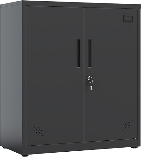 CuisinSmart Gabinete de almacenamiento de metal con 2 puertas, armario de almacenamiento de acero con estantes ajustables para oficina en casa, 31.5