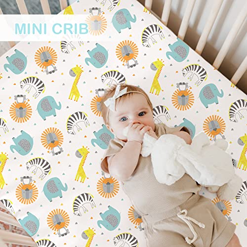 Bimocosy Mini Crib Sheets,Pack And Play Sheets For Baby Boy 3 Pack,Size 38"X 26" For Playard Mattress,Portable Mini Crib,Ultra Soft Microfiber Pack N Play Sheets Fitted,Stars/Animals/Grey #TOP5