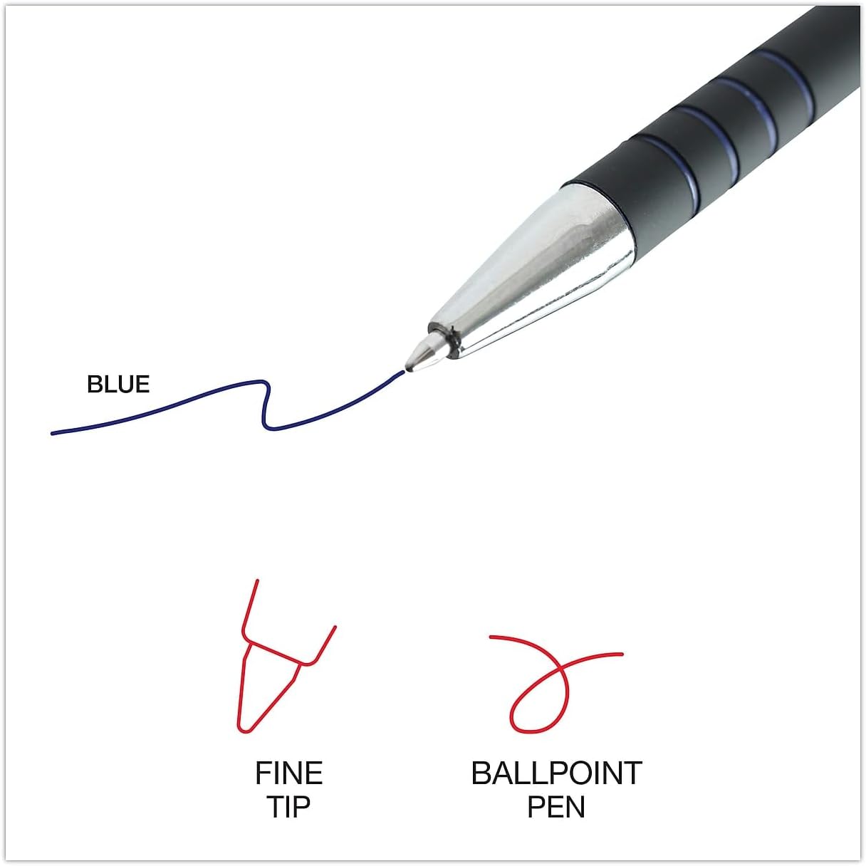 Universal Comfort Grip Ballpoint Retractable Pen, Blue Ink, Fine, Dozen