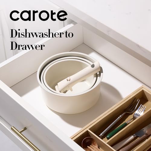 Image of CAROTE 6pcs Nonstick Sauce Pan Sets with Lid 3 Sizes（1.5QT, 2QT & 3QT）, Non Stick Cooking Pot with Detachable Handle, Kitchen Sauce Pots Induction Pot, PFOA FREE, Dishwasher Safe, Cream White
