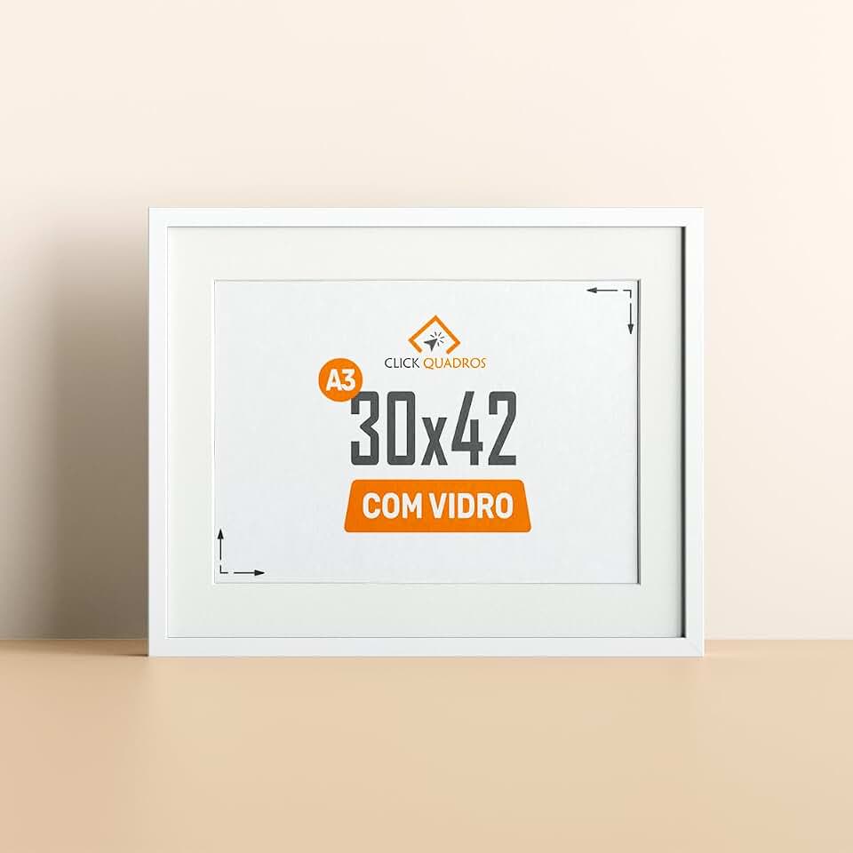 Moldura Para Foto 30X42 com Paspatur para Pôster Arte Memorias com Vidro (Branco)