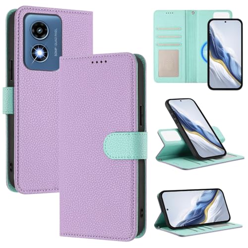 GoodcAcy Funda Magnética de Cuero Genuino 2 en 1 para Motorola Moto G Play 2024 4G,Estuche Magnético [Ranura para Tarjeta][Función Stand] Funda Tipo Billetera de Cuero Desmontable Leather Case,púrpura