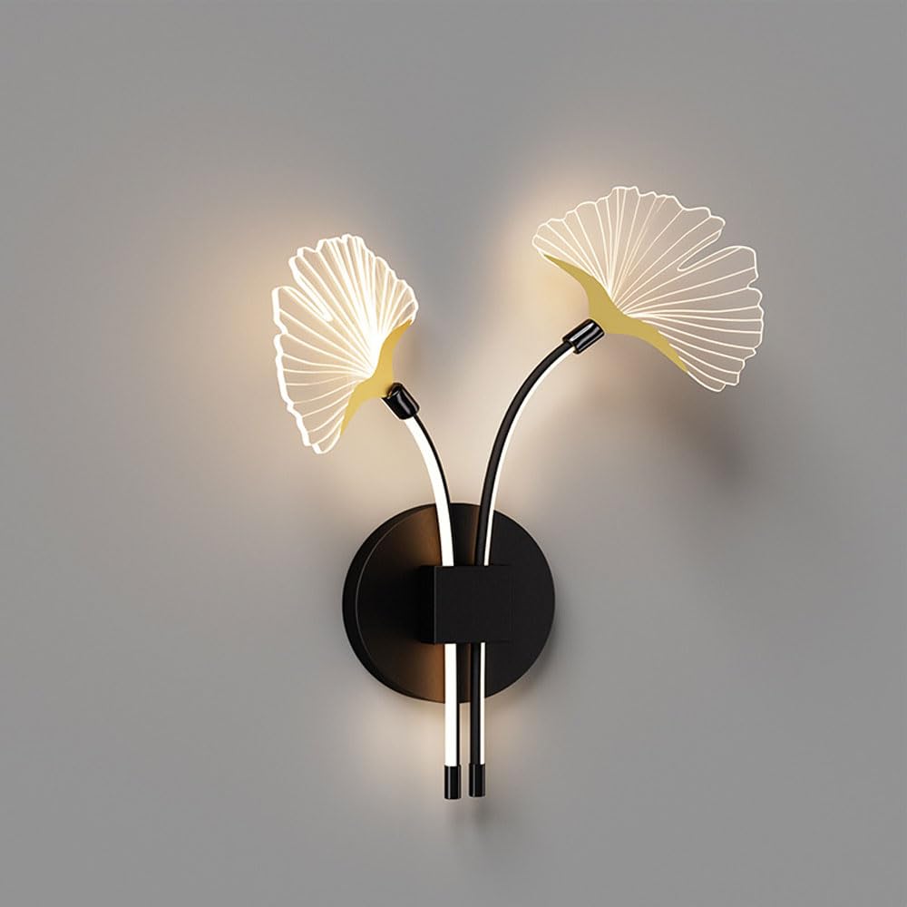 Lámpara de Pared de 2 Luces LED Creativa Ginkgo Aplique Moderno para Crear un Dormitorio Relajante