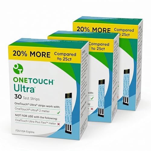 OneTouch Ultra Test Strips - 90 Count - Diabetic Test Strips for Blood Glucose Meter & Daily Blood Sugar Levels - 30 Count/Pack (3 Pack)