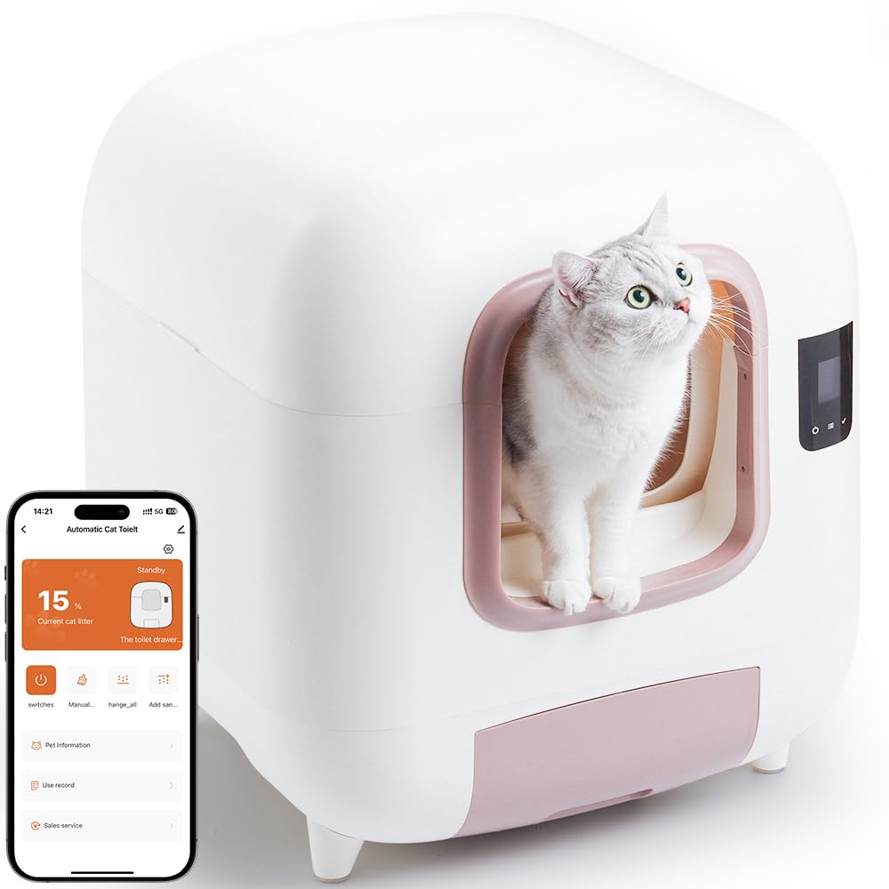 Kalopsia Arenero Gatos Autolimpiable: 60L Arenero Gato Grande LCD App Control Arenero Automatico Sensor de Seguridad Esterilización Desodorización Caja de Arena Inteligente con Tapete para Multigatos