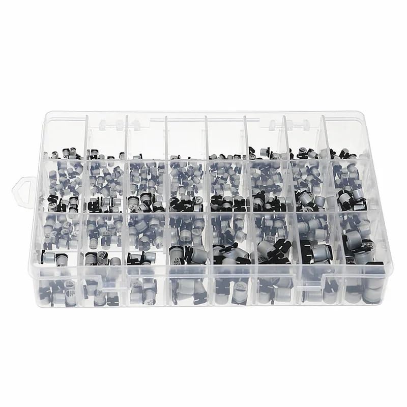 Kit surtido de 400 condensadores electrolíticos de aluminio SMD de 24 valores, 1uF-1000uF, 6,3 V-50 V