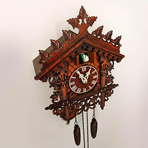 Relógio de cuco de madeira grande feito à mão a cada hora tradicional preto antigo, chalé estilo eur
