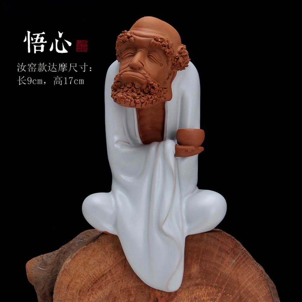 Smiling Buddha Statue For Good Luck Wealth And Happiness, Handmade Chinese Zisha Ceramic Sitting Buddha Figurine For Zen Meditation, Mini Blue Wuxin Damo For Car Home Desk Decor