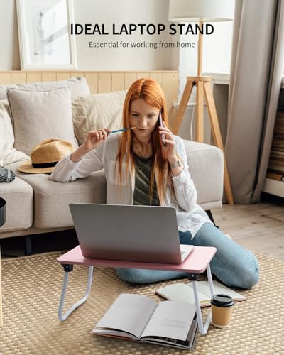 Image of Ruxury Foldable Lap Desk Laptop Stand Bed Desk Table Tray, Breakfast Serving Tray, Portable & Lightweight Mini Table, Lap Tablet Desk for Sofa Couch Floor - Pink