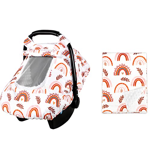 Image of Baby Rainbow Car Seat Covers and Infant Blankets Double Layer Soft Minky and Dot Fabric Perfect