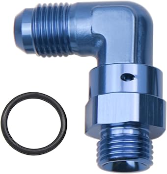 High Flow Radius -6 AN Male Flare to 6AN Male Swivel Fitting Adapter With AN6 O ring ORB Port 90 Degree Aluminum Blue