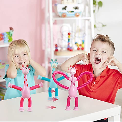 4 Pcs Telescopic Suction Cup Giraffe Toy, Shape-Changing Giraffe Telescopic Tube Cartoon Puzzle Suction Cup Sensory Toys, Novel Stretch And Decompress Educational Giraffe Toys (4 Pcs, Non-Light) #TOP6