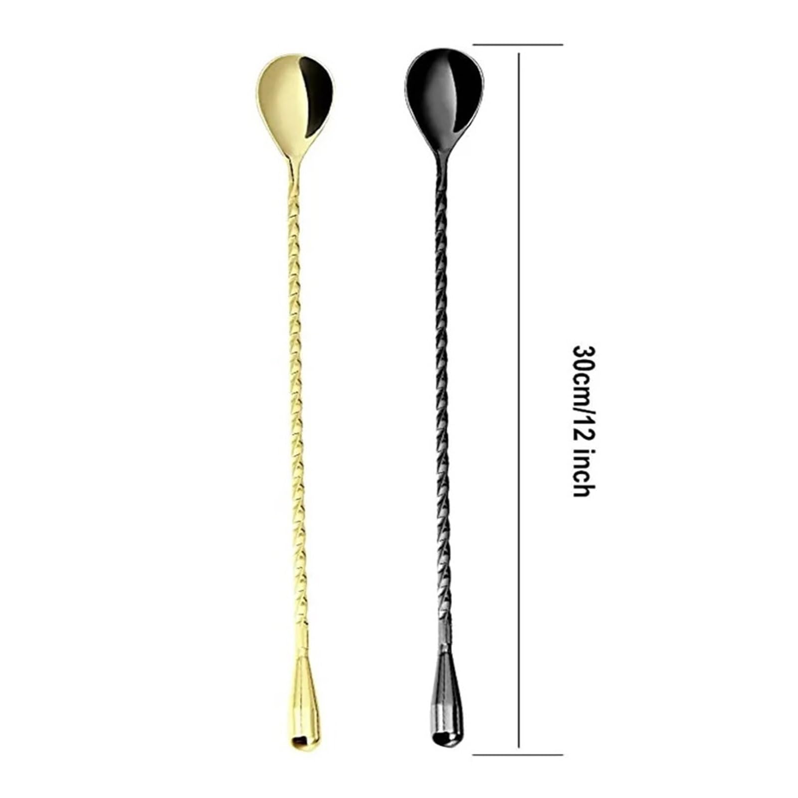 1/2 pz Cucchiaio da Cocktail Bar Mescolando Manico Lungo in Acciaio Inossidabile Modello a Spirale di Miscelazione(Black 30cm 2pcs)