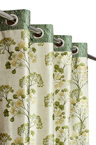 Image of Floral Print Semi-Sheer Curtains for Window 5 Feet, Pack of 1, Green
