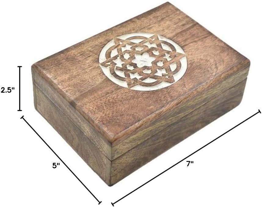 Hand Carved Wooden Jewelry Keepsake Trinket Storage Box Organizer Holder with Celtic carving and whitewash finish Handmade Box for Girl Women