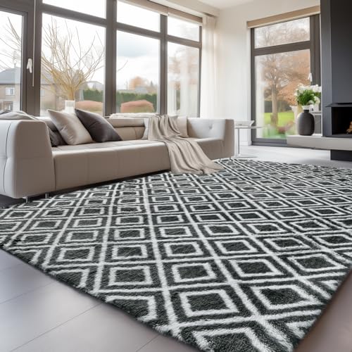 Sour Lemon Rugs Living Room 120x160cm, Grey Area Rugs for Bedroom, Washable Anti Slip Extra Large Shaggy Soft Rug Fluffy Modern Floor Carpets Mat Beside Rugs for Kids Living Room