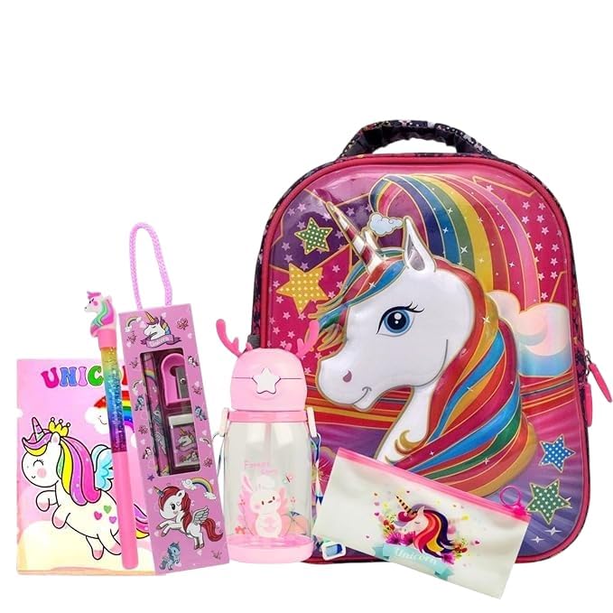 vendere 3D UNICORN & AVENGERS School Bag Combo For Boys And Girls Cartoon Printed Waterproof Backpack With Water Bottle & Some Unique Gifts For 5-7 years Kid (Multicolor)-picture-13