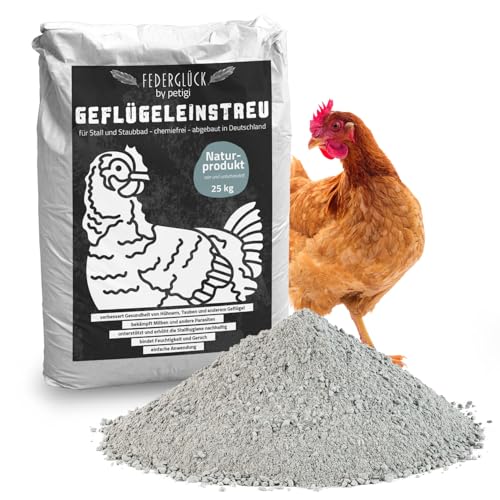 Petigi Federglück Bain de Sable pour Poules, Pigeons et volailles Protection 100% Naturelle Contre Les acariens 25 kg Bain Sec Anti-acariens