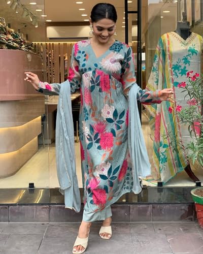 Image of ANNI DESIGNER Women's Cotton Rayon Straight Printed 3Pc Kurta Set