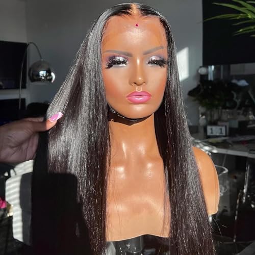 BEEOS 250% Density 13x6 Full Frontal HD Lace Wig 0.10mm Ultra-thin SKINLKE Real HD Lace Pre-Plucked Bleached Knots Straight Human Hair Wigs 28 Inch