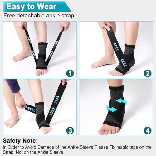 Image of Consss Ankle Brace, Achilles & Plantar Fasciitis Relief Compression Sleeve, Foot Brace with Ankle Support Strap for Women and Men, Heel Protector Wrap for Pain, Tendonitis & Sprain XXL (Pack of 2)