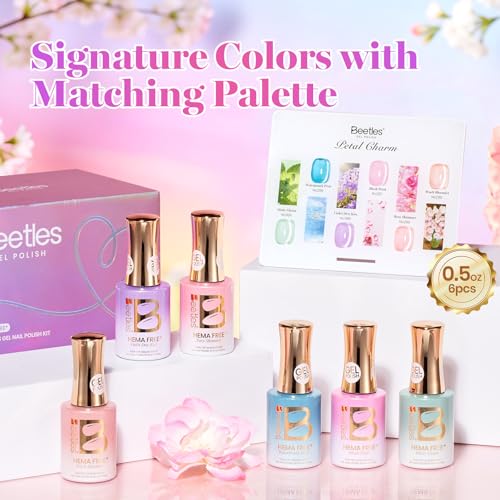 Image of Beetles Petal Charm Cat Eye Gel Nail Polish Set - 6 Colors 0.5Oz Full Size Spring Gel Polish Kit Glitter Pink Purple Blue Orange Red Green Magnetic Effect Soak Off UV Salon at Home Manicure Gift