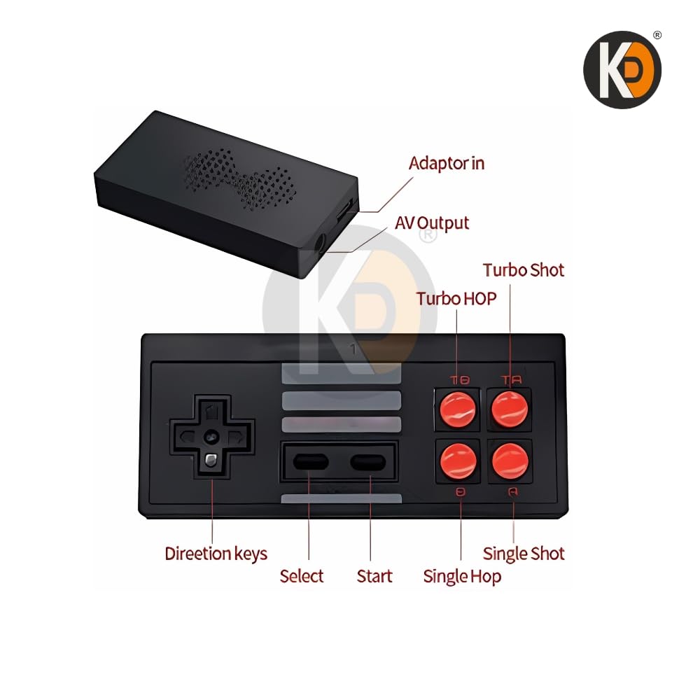 K D TV Video Game Console with 1000+ Built-in Games | Wireless 2 Player Retro Game Stick | 8 Bit Plug & Play TV Gaming Set with 2 Controllers | AV Output Mini Game Box for Kids & Adults 3