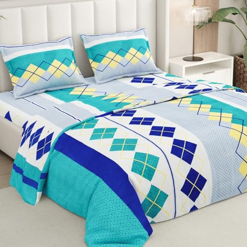 Image of Rivermoor 200 TC Ultrasoft Cotton Bedsheet for Double Bed | Queen Size Bed Sheet with 2 Pillow Covers | Green & Grey Floral | 88 x 96 Inches | Breathable & Hypoallergenic