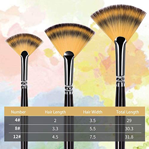 3Pcs Fan Brushes, Soft Anti-Shedding Nylon Hair, Birch Wooden Long Handle Artist Paint Brush Set For Acrylic Watercolor Oil Painting #TOP4