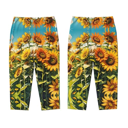 Pajama Pants Pajama Bottoms with Elastic Waistband Sleepwear Lounge Pants, Sunflowers Flowers Leaves3