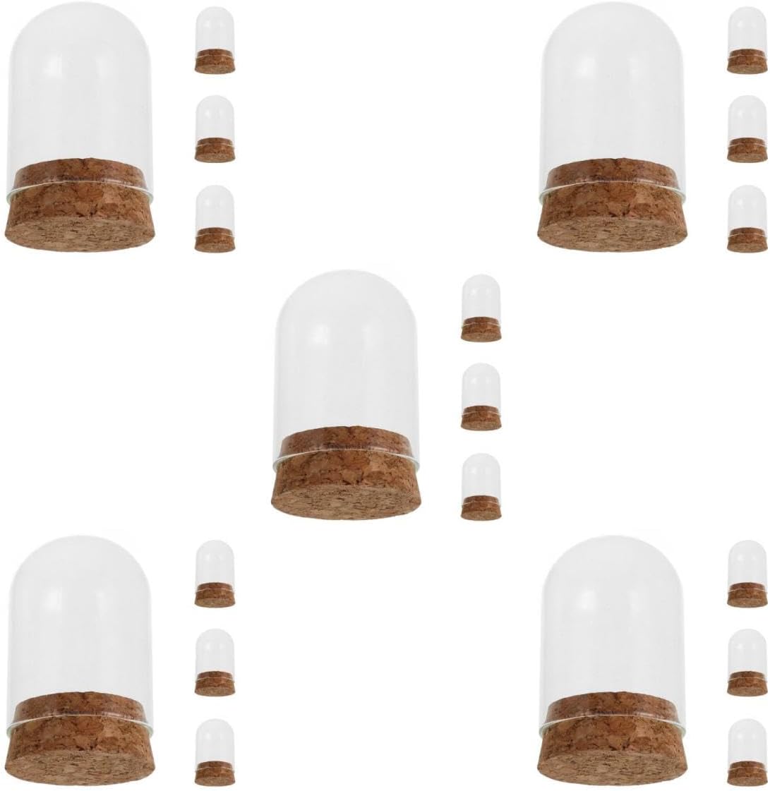 Unomor 20pcs Glass Display Dome Preserved Flower Adornment with Plate Antique Style Showcase for Model Storage Decorative Tabletop Display Case for Home Office