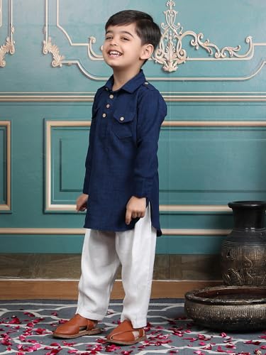 Image of POLKA TOTS Boys Cotton Pathani Set | Premium Pathani Kurta & Pyjama Set for Boys | Kurta Pajama for Kids Boy | Pathani Suit for Kids, Baby Boys & Toddlers | Ethnic Wear for Boy