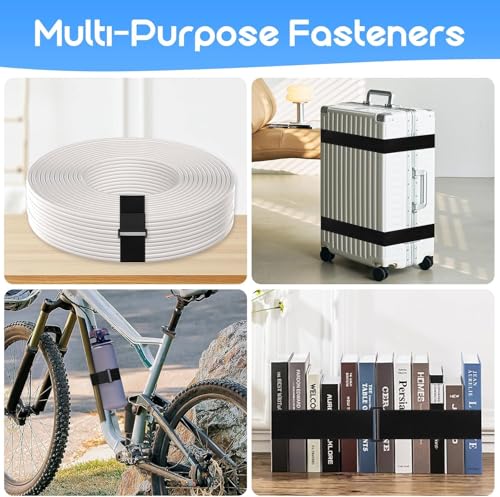 1 pulgada x 32 pies Cinturones de Nylon Resistente con 50 Hebillas, Cortables a Medida, Correas de Gancho y Bucle Negras, Reutilizables para Organización de Cables y Almacenamiento miniatura 2