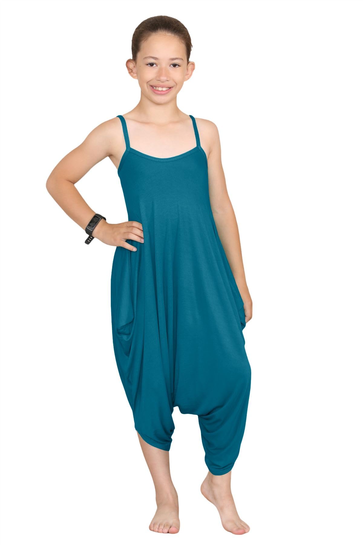 Hamishkane New Kids Girls Cami Jumpsuit Italian Drape Baggy Plain Lagenlook Romper Playsuit Teal