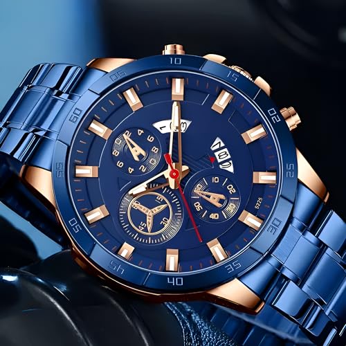 Image of KITCONE Multicolour Dial Analogue Men's Wrist Watch with Date Calendar, Metal Case and Strap -FBBH1