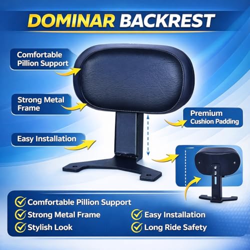 Image of Bike Back Rest Passenger Seat Back Support Rest Cushion Black Compatible for Bajaj Dominar 250, 400cc Models