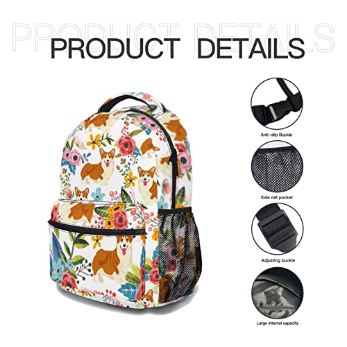 Cute Welsh Corgi Dog Backpack - Funny Puppy Backpacks for Kids Lovely Dogs with Spring Flowers Design Bookbag Travel Laptop Daypack School Book Bag for Girls Boys Teens3
