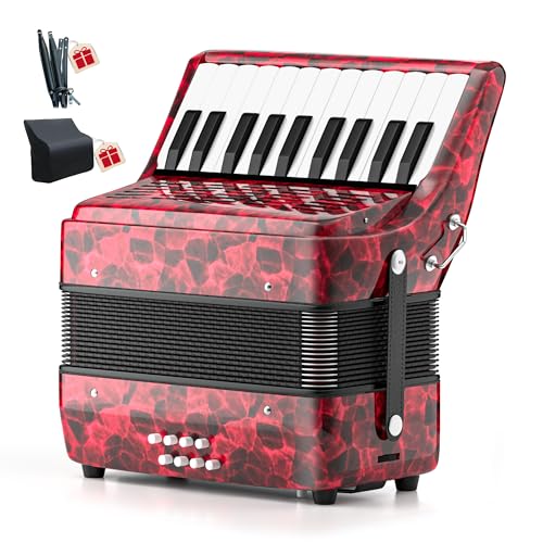 PYY 22-Key Piano Accordion - Includes Backpack & Straps, 22 Key 8 Bass, Premium Maple Wood, Easy Learning Musical Instrument for Beginners & Students