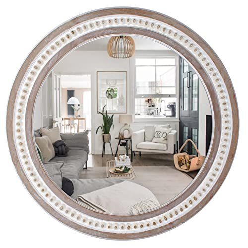32-Round-Wood-Mirrors-Boho-Circle-Mirrors-with-Beads-Large-Farmhouse-Entryway-Mirror-Rustic-Distressed-Hanging-Mirrors-Decorative-Mirrors-for-Bedroom-Living-Room-Bathroom-Circular-Mirror
