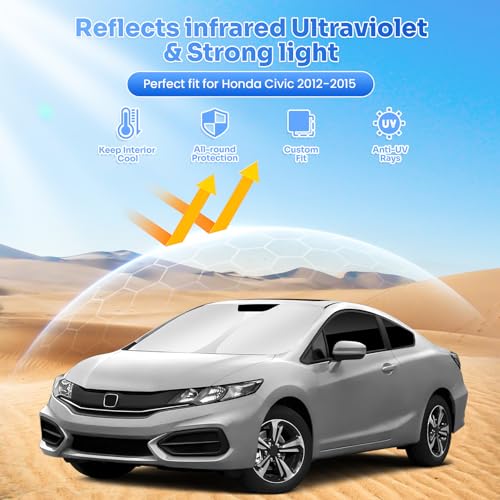 Image of Canvcle Window Shades for 2012-2015 Honda Civic Accessories Windshield Sun Shade Side Rear Window Cover Sunshade Sun Visor Shield Privacy Protection for Camping Keep Vehicle Cool Black 6PCS