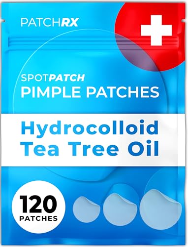 PatchRx Pimple Patches for Face (120 Patches), Hydrocolloid Acne Patches with Tea Tree Oil, Pimple Patch Pimple Stickers - Hydrocolloid Patch Acne Dots - Acne Pimple Patches For Face - Zit Patches