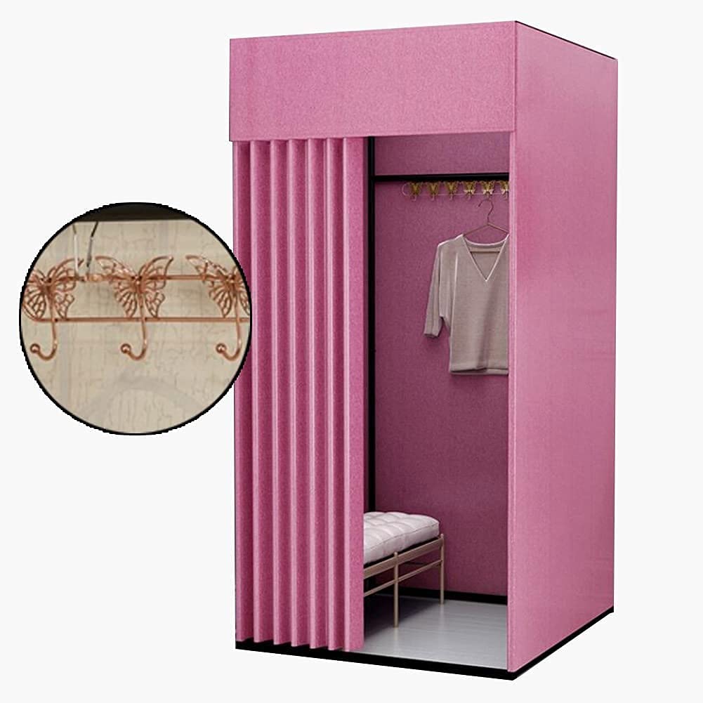 Cabine d'essayage carrée 100x80 cm avec rideau occultant rose