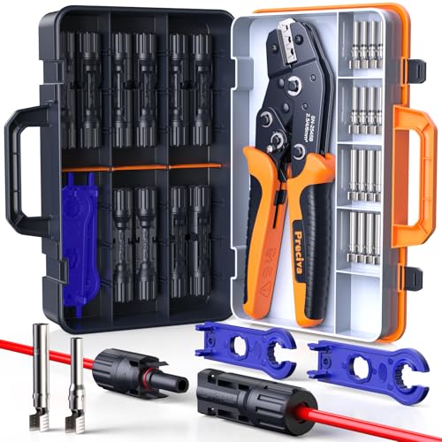 Solar Crimping Tools Set Preciva 2.5-6mm(AWG16-6) Solar Photovoltaic Pliers for PV Cable 10 Pairs Waterproof Solar Panel Connectors 2 MC4 Spanners Crimping Tool for Solar Accessories DIY